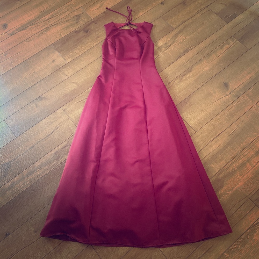 Burgundy Satin Gown by Night Scene California